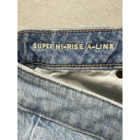 American Eagle Super Hi-Rise ALine Denim Skirt Sz 4 Raw Hem Button Front Rainbow - Picture 7 of 9